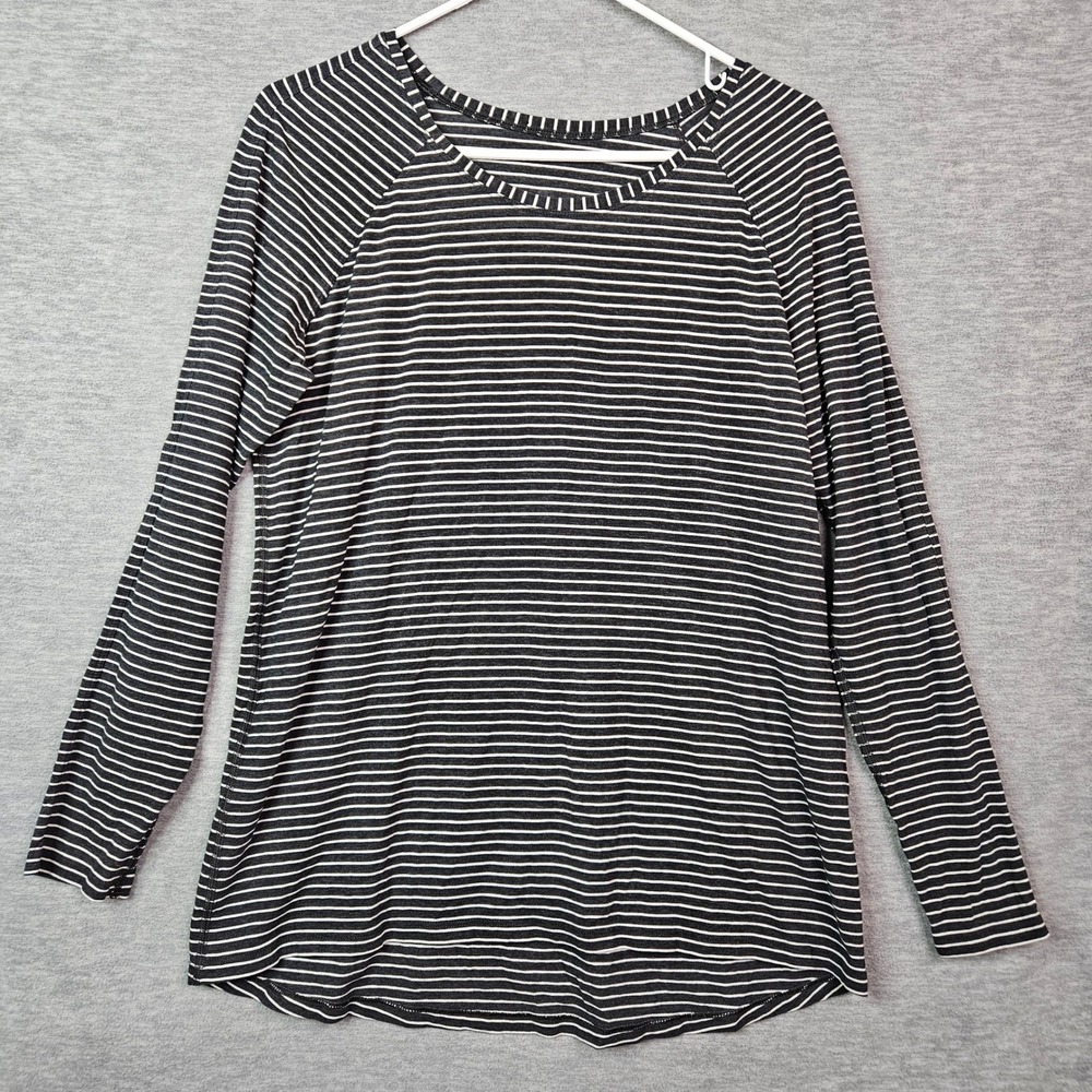 Lululemon Emerald Long Sleeve Heather Black White Striped Raglan Top Sz M